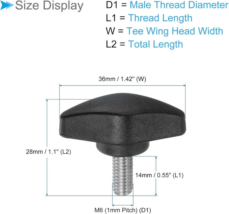 CoCud Tee Wing Knobs Thumb Screw, M6 x 14mm Male Thread, Plastic T Thumb Clamping Screw Threaded Stud Hand Knobs Grip, (Applications: for Machinery Lathes), 4-Pieces - Image 2